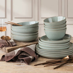 Over & Back Stoneware Dinnerware Set, 16 Piece in Sage Green