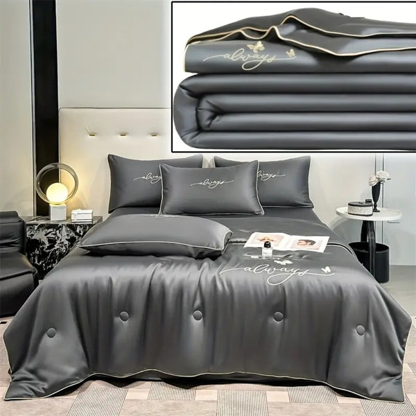Luxury Embroidered Summer Cooling Quilt - Lightweight, Breathable Air Conditioner Blanket for Bedroom & Dorm, Machine Washable (Pillowcase Not Included)
