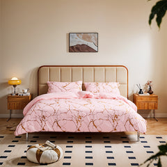 1set Pink High-end Bronzing Gilt Marble Bed Duvet Cover and Pillowcase Set, Soft and Comfortable Bedding Three-piece Set for All Seasons, 200*200cm / 220*230cm