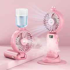 SJMR Powerful Hand Fan with Mist and LED Display – USB Rechargeable Mist & Cooling Fan for Travel, Outdoors, Makeup – Foldable, Long Battery, Portable Personal Fan