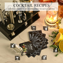 Cocktail Making Set, Cocktail Shaker Set 750Ml Stainless Steel Bar Tool Set Bartender Kit with Bamboo Display Stand for Home & Bar (Black Silver - 17PCS)