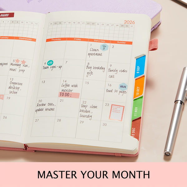 2026 Diary, A5 Diary Planner Daily and Monthly, Diary Page a Day Form January 2026 to December 2026, with Monthly Tabs | 4 Planning Stickers | Inner Pocket, 21.5 X 14.5cm