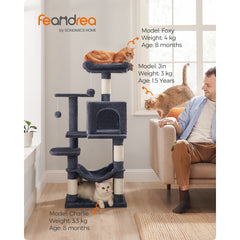 112 cm Cat Tree, Multi-Level Soft Plush Cat Tree, Cat Tower Condo with 4 Cat Scratching Posts, Hammock, Cave, Platform, Toys, Pink/White/Beige/Grey, Easy Assembly and Sturdy, Indoor Cat Furniture
