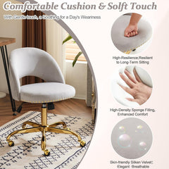 Office Chair Velvet Fabric Swivel Computer Desk Chair Comfy Armless Vanity Task Chair With Adjustable Height, Ergonomic Chair for Home Bedroom (Delicate Lilac)