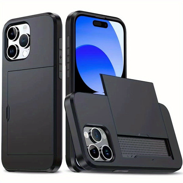 Case For iPhone 15 Pro Max 15 Plus 14 Pro 13 12 11 Pro Wallet Card Holder Slide Slot Slim Hard PC Heavy Duty Protective Covers