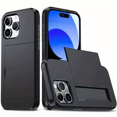 Case For iPhone 15 Pro Max 15 Plus 14 Pro 13 12 11 Pro Wallet Card Holder Slide Slot Slim Hard PC Heavy Duty Protective Covers