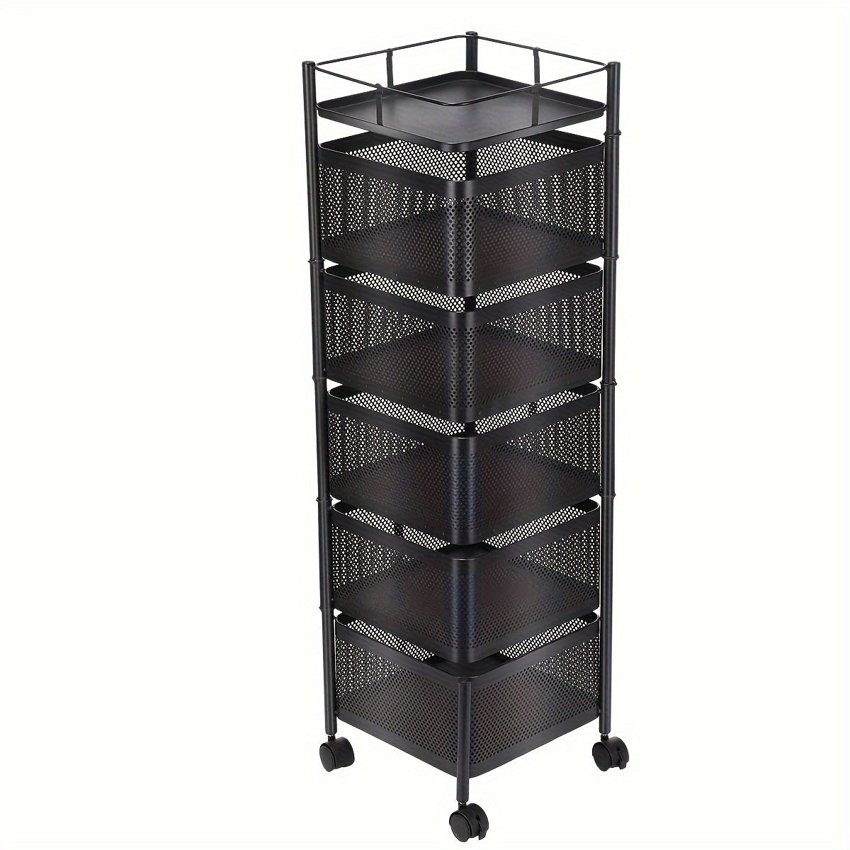 6 Tier Kitchen Rotating Storage Trolley Cart Utility Vegetable Mobile Shelf Rack