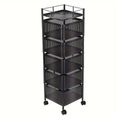 6 Tier Kitchen Rotating Storage Trolley Cart Utility Vegetable Mobile Shelf Rack