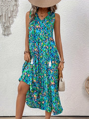 Spring/Summer Vacation Women'S Sleeveless Bohemian Style Fringed Tie-Up Printed Dress