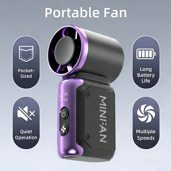 2026 New Mini Handheld Portable Quiet Bladeless Fan, USB Rechargeable Pocket Fan, Suitable for Outdoor, Travel, and Office Use, Travel Accessory