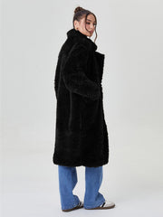 Women's Notch Lapel Plush Double-Breasted Casual Jacket, Leisure Winter Fuzzy Jacket