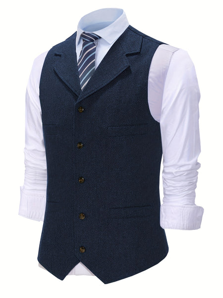 Men'S Vest Retro Fashion Groom Wedding Party Vest Men'S Herringbone Casual Business Waistcoat