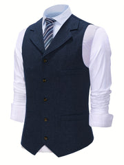Men'S Vest Retro Fashion Groom Wedding Party Vest Men'S Herringbone Casual Business Waistcoat