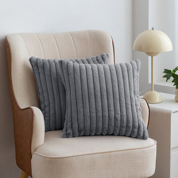 Plush Soft Vertical Strip Decoration Pillow with Pillow Core, Sofa Seat Cushion Cushion Pillow, Square Pillow Home Decoration Sofa Bedroom Pillow, Suitable for Home Bedroom Decoration, Grey, 18