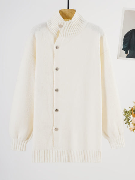 Women's Long White Button- Fashion Fabric Pullover with Lapel, Long Sleeves, Simple Design, Suitable for Spring and Autumn Daily Commute and Festive Occasions