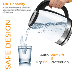 1.8L/1500W Glass Electric Kettles, Glass Kettle with Blue LED and Boil Dry Protection, Cordless Fast Boil Quiet Kettle - Easy to Clean Electric Kettle, BPA Free