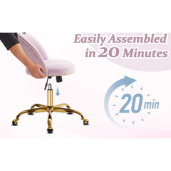 Office Chair Velvet Fabric Swivel Computer Desk Chair Comfy Armless Vanity Task Chair With Adjustable Height, Ergonomic Chair for Home Bedroom (Delicate Lilac)
