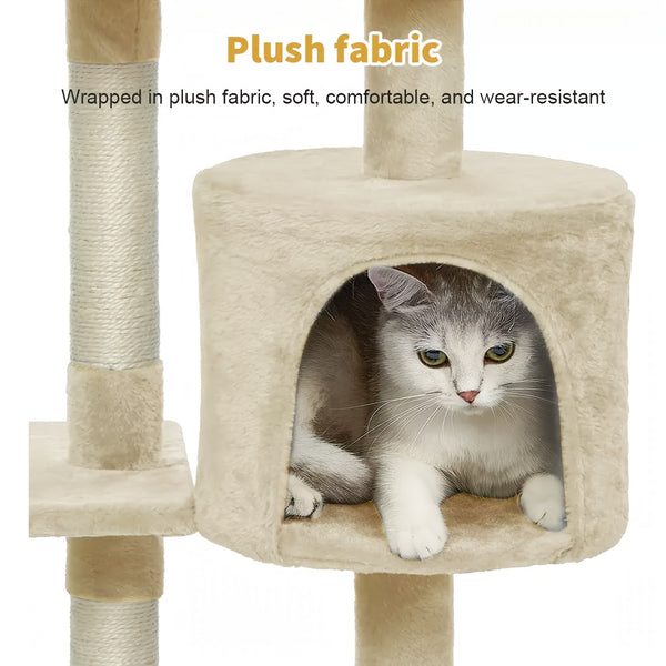 1pc 4-storey Luxury Super-large Cat Climbing Frame Cat Platform 40cm * 40cm * 122cm15.74in * 15.74in * 48.03in Beige Cat Tree Thick Hemp Tied with Thick Support Column Thick Density Board Durable for Cats, Indoor Use, Perfect Gift for Cats Cat