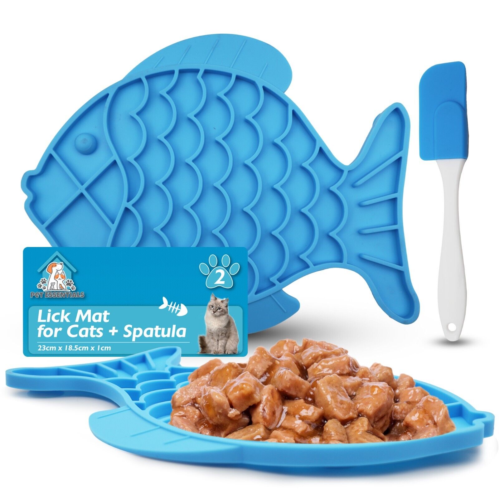 2 Pack Cat Lick Mat with Spatula | Silicone Pet Feeding Mat with Suction Base | Dog & Cat Licky Pad for Treats, Wet Food & Paste | Slow Feeder Textured Lick Mat for Pets | Easy Clean Dishwasher Safe Pet Food Placemat