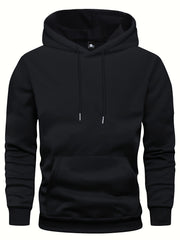 5pcs Men's Long Sleeve Sweatshirt Hoodie, Autumn/Winter Solid Color Plain Hooded Pullover with Drawstring Design and Kangaroo Pocket, Men's Casual Sportswear Top