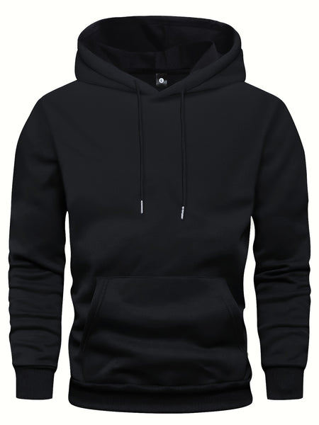 5pcs Men's Long Sleeve Sweatshirt Hoodie, Autumn/Winter Solid Color Plain Hooded Pullover with Drawstring Design and Kangaroo Pocket, Men's Casual Sportswear Top
