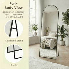 Arched Full-Length Standing Mirror with Magnifying Mirror, Tempered Glass, 160 x 50 cm, Black