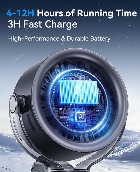 KIMMOO 4000Mah Rechargeable Portable Clip-On Fan with LED Display, 100-Speed Touch Control & 360° Rotation, Quiet Turbo Desk Fan, Small Battery Operated USB Fan (Black)