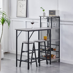 3pcs Bar Table and Stools Set, Kitchen Breakfast Bar Table and Chairs Set 2 with Cup Holder and Wine Rack, Bar Table Sets Furniture for Kitchen, Dining Room, Pub, Cafe