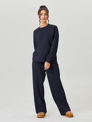 Women'S Minimalist Round Neck Loose Top And Exposed Stitch Trousers Co-Ord, Soft Womenswear