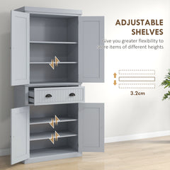 183 cm Tall Kitchen Cabinet, Freestanding Storage Cabinet with 4 Doors, Drawer and Adjustable Shelves, Kitchen Cupboard for Dining Room, White