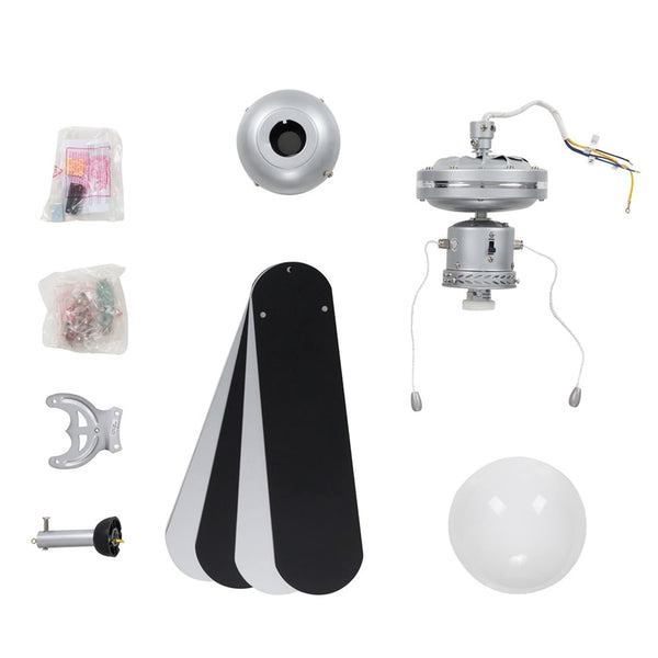 Mirage Silver Grey & Black 42 Inch Reversible Ceiling Fan With Opal Glass Light