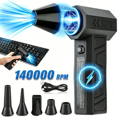Compressed Air Dust Collector, 120W High-power Violent Fan, Built-in 2400mAh Battery Rechargeable Air Blower, with 140, 000 Rpm High-speed Turbine Fan, with 3 Speed Settings, Handheld Hair Dryer, Suitable for Computer Keyboards, Cars, Homes.
