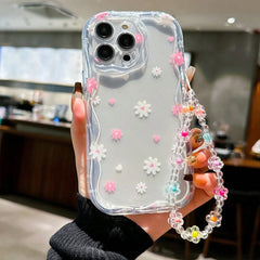 Flower Wavy Clear Phone Case For iPhone 17 16 15 14 13 12 11 Pro Max with Charm