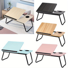 [Cozy Comfort] Versatile Folding Laptop Desk with Cup Holder - 5-Level Adjustable Tilt, Portable & Sturdy Wooden Frame, Ideal for Reading, Studying & Serving Breakfast in Bed - Available in Black, Walnut, Natural, Pink