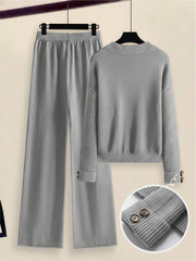 Women's 2pcs Set with Side Stripe| Crewneck Sweater & Relaxed Fit Straight Leg Pants| Soft Loungewear for Spring Autumn | European Casual Y Style