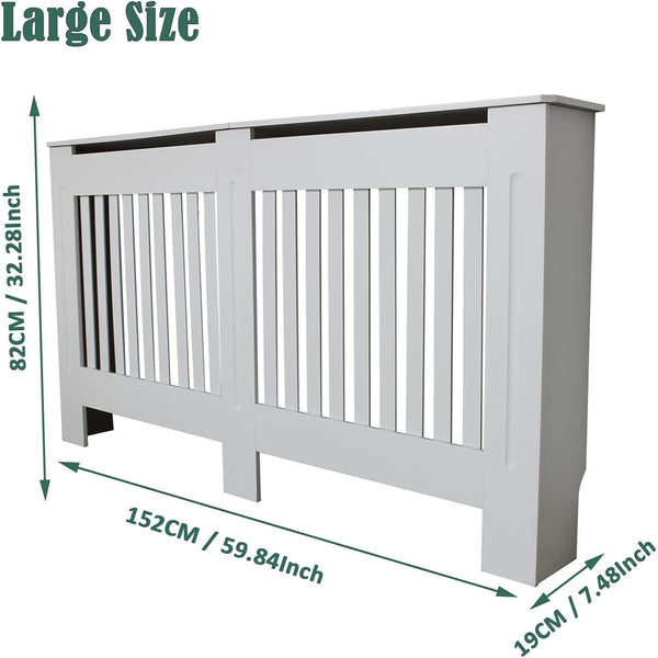 Radiator Cover Cabinet Large Small Wooden Radiator Cover, White Wood Painted MDF Cabinet Heater Cover Cabinet, Slats, Grill, Wood Top Shelf Easy Assembly for Living Room, Hallway, Bedroom Decoration