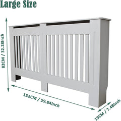 Radiator Cover Cabinet Large Small Wooden Radiator Cover, White Wood Painted MDF Cabinet Heater Cover Cabinet, Slats, Grill, Wood Top Shelf Easy Assembly for Living Room, Hallway, Bedroom Decoration