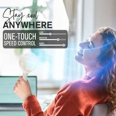 Tanness White/Black Handheld Fan with 3 Speeds - 3000 mAh USB Rechargeable Portable Mini Fan with Stand - Desk & Handheld Use