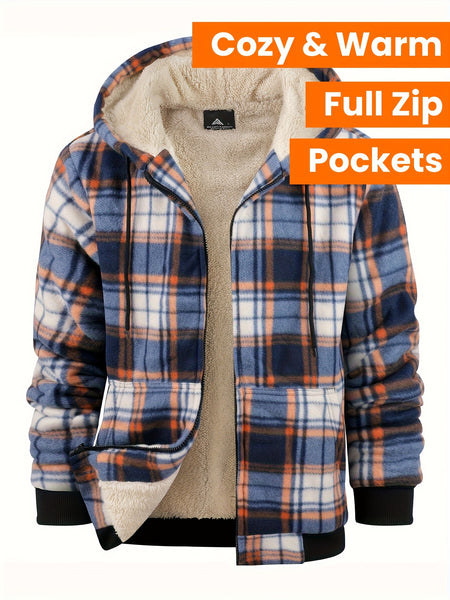 Men'S Heavyweight Fleece Hoodies Jacket - Full Zip Up Thick Sherpa Lined Flannel Plaid Shirt Jacket