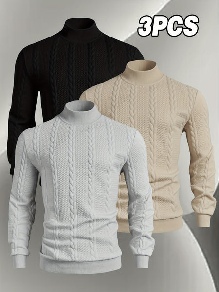 Men'S Fashion Sweatshirt 3pcs Set, Men'S Stand-Up Collar Long Sleeve Sweater And Top, Autumn Winter Skin-Friendly Comfortable Soft Round Neck Casual Sweatshirt, Fashionable Trendy Regular Versatile Top, Ribbed Cuff Design