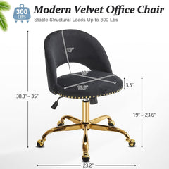 Office Chair Velvet Fabric Swivel Computer Desk Chair Comfy Armless Vanity Task Chair With Adjustable Height, Ergonomic Chair for Home Bedroom (Delicate Lilac)