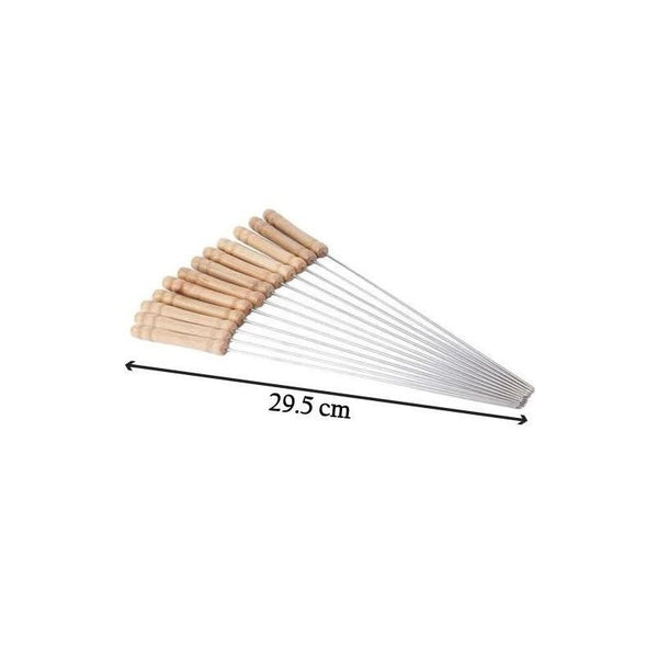 Mini 12pcs Reusable Stainless Steel Metal BBQ Skewers with Metal & Wooden Handle, Barbecue Sticks Brochettes Safe Grill Tools for BBQ, Family Gathering, Cocktail, Party Essential, Friends, Outdoor Kebab 29.5cm
