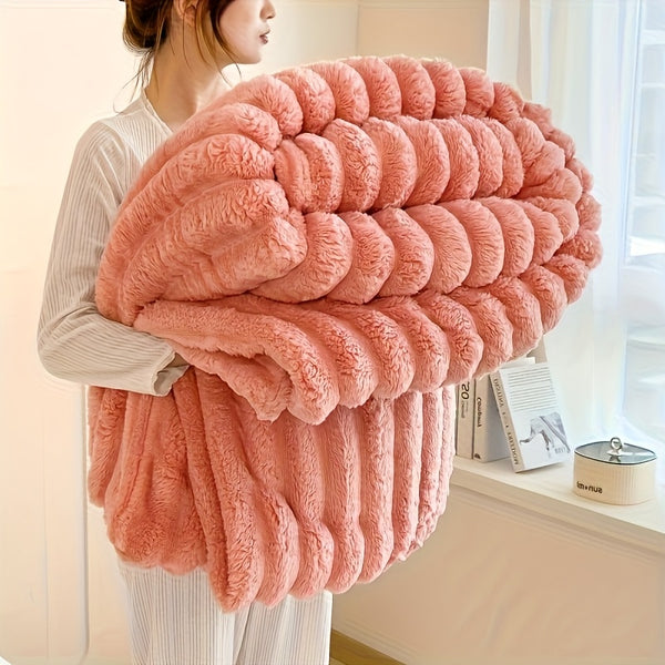 1pc Thickened Blanket Soft And Comfortable Faux Rabbit Hair Reversible Blanket Thermal Fleece Blanket Nap Blanket Air Conditioning Blanket Office Outdoor Camping Gift Blanket Perfect For All Seasons