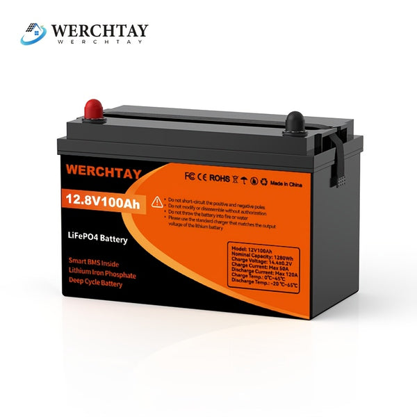 WERCHTAY 12.8V Lifepo4 Battery with Capacities of 300/200/100Ah, Featuring A+ Grade Battery Cells, Over 25, 000 Deep Cycles, And an Intelligent BMS for Protection Against Overcharging And Over-Discharging, Suitable for Home Energy Storage