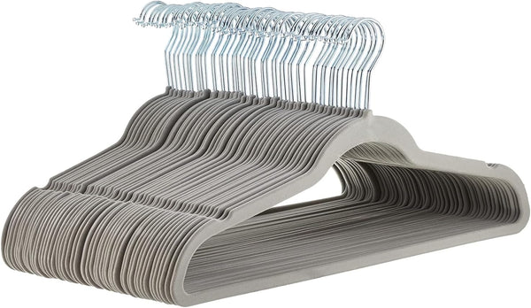 Amazon Basics Slim Velvet Non-Slip Suit Hangers - 30-Pack, Black/Silver