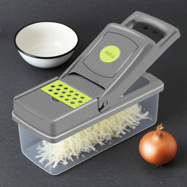 14-in-1 Multi-Function Vegetable Chopper and Slicer, Food Processor with Interchangeable Blades, Onion Tomato Cucumber Carrot Cutter, Vegetable Dicer and Shredder, Durable Kitchen Tool, Gray