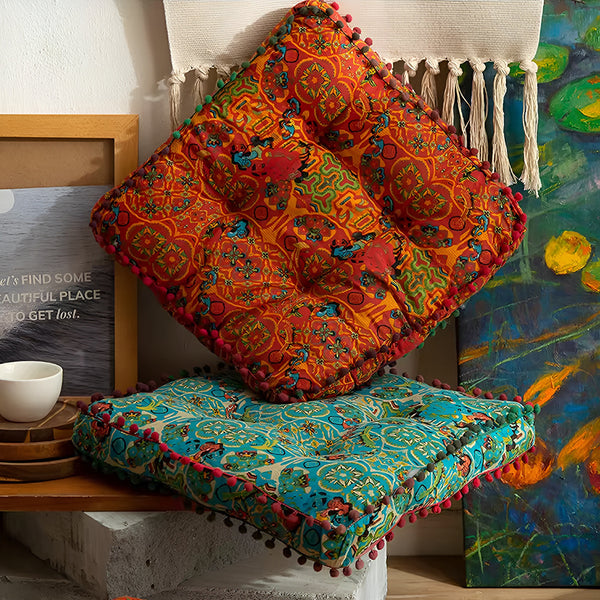 1PC Blue Tatami Square Cushion Cushion, Essential for Office and Study, Thick Cushion for Home Use | Recliner Cushion, with Bohemian Style, Size 42 * 42 * 7 Cm