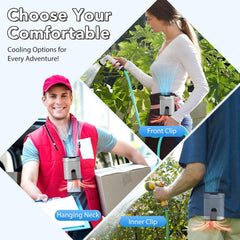 COZOME Portable Waist Fan with 4-Speed Settings, Dual Clip Design, Hands-Free Neck Hanging Fan for Outdoor Activities