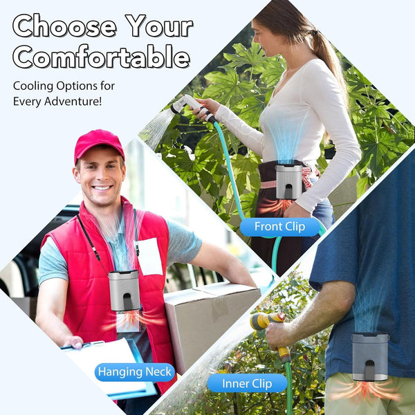 COZOME Portable Waist Fan with 4-Speed Settings, Dual Clip Design, Hands-Free Neck Hanging Fan for Outdoor Activities