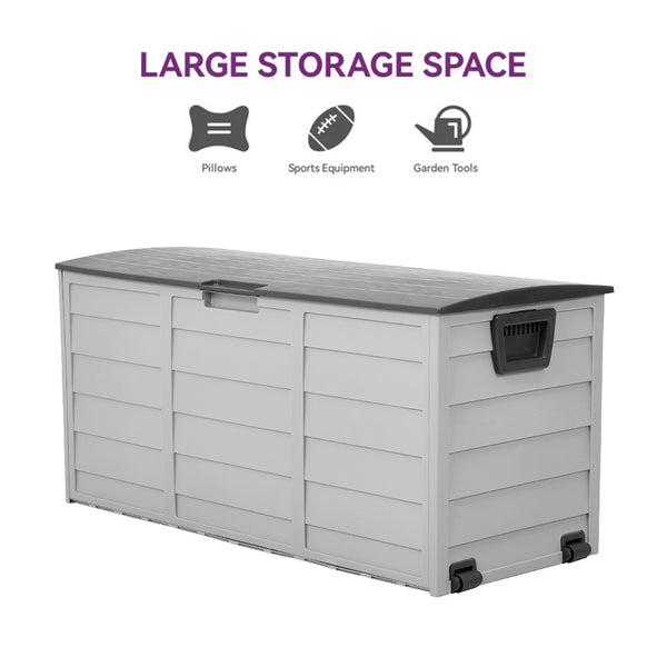 290L Lockable Waterproof Storage Box – Heavy-Duty Outdoor Deck Chest with Wheels Garden & Patio Recycling Bin Organizer for Tools, Cushions (112*49*54cm)